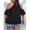 imageOYOANGLE Womens Plus Size Cold Shoulder Halter Blouse Cut Out Ruffle Half Sleeve Shirt TopsBlack