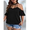 imageOYOANGLE Womens Plus Size Cold Shoulder Halter Blouse Cut Out Ruffle Half Sleeve Shirt TopsBlack