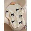 imageOYOANGLE Womens Plus Size Cute Bow Print Short Sleeve Sweater Crew Neck Pullover Knit TopsBeige