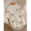 imageOYOANGLE Womens Plus Size Cute Bow Print Short Sleeve Sweater Crew Neck Pullover Knit TopsPink