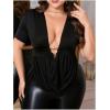 imageOYOANGLE Womens Plus Size Deep V Neck Draped Blouse Tops Short Sleeve Elegant TopBlack