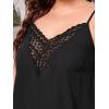 imageOYOANGLE Womens Plus Size Embroidery Mesh Sleeveless Spaghetti Straps Tops Solid Plain Elegant Cami TopsBlack