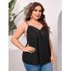 imageOYOANGLE Womens Plus Size Embroidery Mesh Sleeveless Spaghetti Straps Tops Solid Plain Elegant Cami TopsBlack