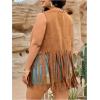 imageOYOANGLE Womens Plus Size Faux Suede Tank Top Fringe Tassel Open Front Cardigan Vest JacketBrown