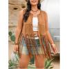imageOYOANGLE Womens Plus Size Faux Suede Tank Top Fringe Tassel Open Front Cardigan Vest JacketBrown