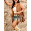 imageOYOANGLE Womens Plus Size Faux Suede Tank Top Fringe Tassel Open Front Cardigan Vest JacketBrown