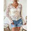 imageOYOANGLE Womens Plus Size Floral Appliques Long Sleeve Button Front Sheer Cardigan Lightweight See Through OuterwearApricot