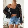 imageOYOANGLE Womens Plus Size Floral Appliques Long Sleeve Button Front Sheer Cardigan Lightweight See Through OuterwearBlack