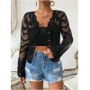imageOYOANGLE Womens Plus Size Floral Appliques Long Sleeve Button Front Sheer Cardigan Lightweight See Through OuterwearBlack