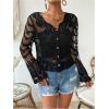 imageOYOANGLE Womens Plus Size Floral Appliques Long Sleeve Button Front Sheer Cardigan Lightweight See Through OuterwearBlack