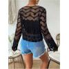 imageOYOANGLE Womens Plus Size Floral Appliques Long Sleeve Button Front Sheer Cardigan Lightweight See Through OuterwearBlack