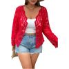 imageOYOANGLE Womens Plus Size Floral Appliques Long Sleeve Button Front Sheer Cardigan Lightweight See Through OuterwearRed