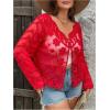 imageOYOANGLE Womens Plus Size Floral Appliques Long Sleeve Button Front Sheer Cardigan Lightweight See Through OuterwearRed