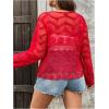 imageOYOANGLE Womens Plus Size Floral Appliques Long Sleeve Button Front Sheer Cardigan Lightweight See Through OuterwearRed
