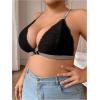 imageOYOANGLE Womens Plus Size Floral Lace Front Closure Bras Rhinestone Backless Wireless Padded BralettesBlack