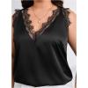 imageOYOANGLE Womens Plus Size Floral Lace Scallop Trim Tank Top V Neck Sleeveless Summer Solid TopsBlack