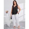 imageOYOANGLE Womens Plus Size Floral Lace Scallop Trim Tank Top V Neck Sleeveless Summer Solid TopsBlack