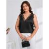 imageOYOANGLE Womens Plus Size Floral Lace Scallop Trim Tank Top V Neck Sleeveless Summer Solid TopsBlack