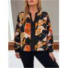 imageOYOANGLE Womens Plus Size Floral Print Notch V Neck Long Sleeve Blouses Business Work ShirtsBlack
