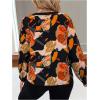 imageOYOANGLE Womens Plus Size Floral Print Notch V Neck Long Sleeve Blouses Business Work ShirtsBlack
