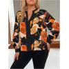 imageOYOANGLE Womens Plus Size Floral Print Notch V Neck Long Sleeve Blouses Business Work ShirtsBlack