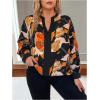 imageOYOANGLE Womens Plus Size Floral Print Notch V Neck Long Sleeve Blouses Business Work ShirtsBlack