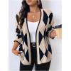 imageOYOANGLE Womens Plus Size Geo Print Open Front Cardigan Sweater Drop Shoulder Work Dressy Knit Sweater CoatKhaki