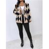 imageOYOANGLE Womens Plus Size Geo Print Open Front Cardigan Sweater Drop Shoulder Work Dressy Knit Sweater CoatKhaki