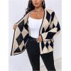 imageOYOANGLE Womens Plus Size Geo Print Open Front Cardigan Sweater Drop Shoulder Work Dressy Knit Sweater CoatKhaki