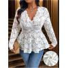 imageOYOANGLE Womens Plus Size Lace Sheer Long Sleeve Blouse V Neck Scallop Trim Ruffle Peplum TopsApricot