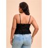 imageOYOANGLE Womens Plus Size Lace Sheer Ruffle Trim Cami Tops Y2K Lace Up Fitted Camisole ClubwearBlack