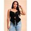 imageOYOANGLE Womens Plus Size Lace Sheer Ruffle Trim Cami Tops Y2K Lace Up Fitted Camisole ClubwearBlack