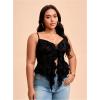 imageOYOANGLE Womens Plus Size Lace Sheer Ruffle Trim Cami Tops Y2K Lace Up Fitted Camisole ClubwearBlack