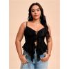 imageOYOANGLE Womens Plus Size Lace Sheer Ruffle Trim Cami Tops Y2K Lace Up Fitted Camisole ClubwearBlack