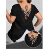 imageOYOANGLE Womens Plus Size Letter Tape Criss Cross Short Sleeve Sports Tee Shirt Breathable Athletic Gym Yoga TopBlack