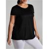imageOYOANGLE Womens Plus Size Letter Tape Criss Cross Short Sleeve Sports Tee Shirt Breathable Athletic Gym Yoga TopBlack