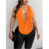imageOYOANGLE Womens Plus Size Metal Ring Linked Plunge Neck Halter Crop Top Open Back Ruched Party TopsOrange