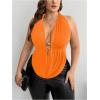 imageOYOANGLE Womens Plus Size Metal Ring Linked Plunge Neck Halter Crop Top Open Back Ruched Party TopsOrange