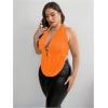 imageOYOANGLE Womens Plus Size Metal Ring Linked Plunge Neck Halter Crop Top Open Back Ruched Party TopsOrange