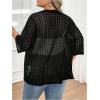 imageOYOANGLE Womens Plus Size Open Front Crochet Cardigan Sweater 34 Sleeve Knitted OuterwearBlack