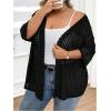 imageOYOANGLE Womens Plus Size Open Front Crochet Cardigan Sweater 34 Sleeve Knitted OuterwearBlack
