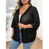 imageOYOANGLE Womens Plus Size Open Front Crochet Cardigan Sweater 34 Sleeve Knitted OuterwearBlack