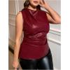 imageOYOANGLE Womens Plus Size PU Leather Ruched Tank Top Mock Neck Sleeveless Fitted TopsRed