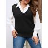 imageOYOANGLE Womens Plus Size Pullover Ribbed Solid Color Cable Knit Vest Top Sleeveless Stretch Sweater VestBlack