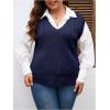 imageOYOANGLE Womens Plus Size Pullover Ribbed Solid Color Cable Knit Vest Top Sleeveless Stretch Sweater VestNavy Blue