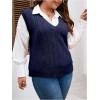 imageOYOANGLE Womens Plus Size Pullover Ribbed Solid Color Cable Knit Vest Top Sleeveless Stretch Sweater VestNavy Blue