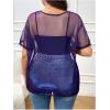 imageOYOANGLE Womens Plus Size See Through Top Metallic Mesh Sheer Short Sleeve Rave T Shirt BlousePurple
