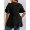 imageOYOANGLE Womens Plus Size Short Sleeve Peplum Blouse Waffle Knitted Flared Round Neck Shirts TopsBlack