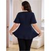 imageOYOANGLE Womens Plus Size Short Sleeve Peplum Blouse Waffle Knitted Flared Round Neck Shirts TopsDark Blue