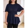 imageOYOANGLE Womens Plus Size Short Sleeve Peplum Blouse Waffle Knitted Flared Round Neck Shirts TopsDark Blue